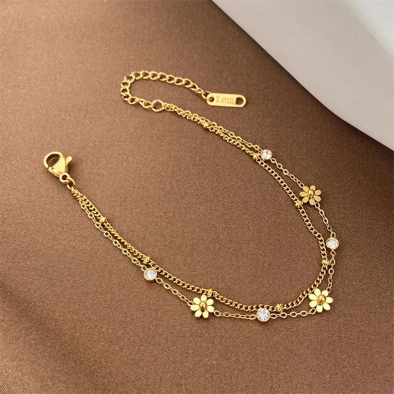 Stainless Steel Daisy Flowers Bracelet