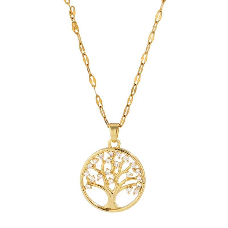 Stainless Steel Rhinestone Tree Necklace