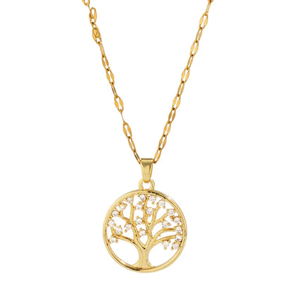Stainless Steel Rhinestone Tree Necklace