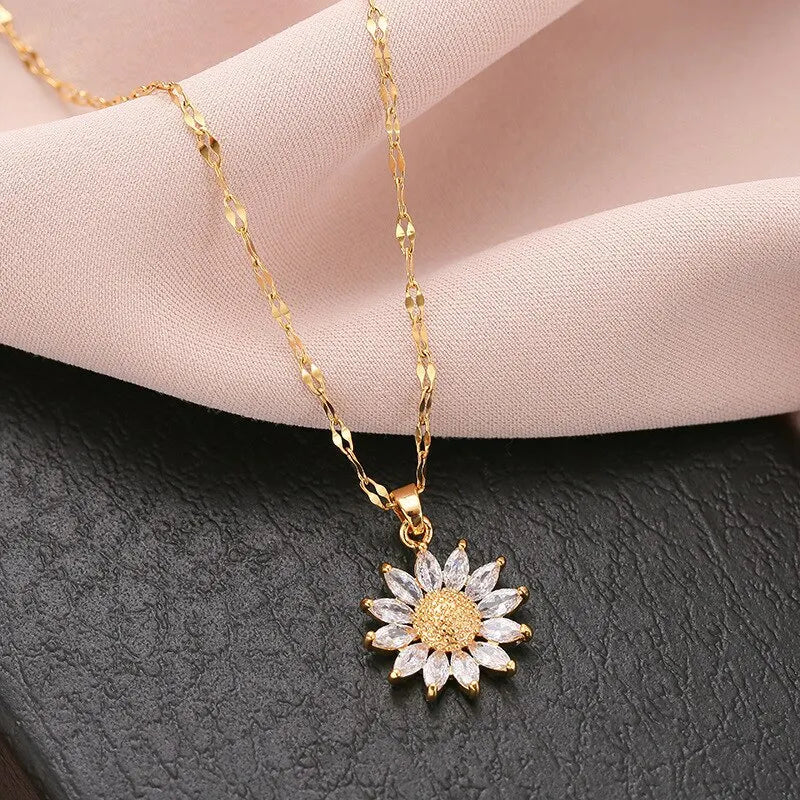 Stainless Steel Sunflower Necklace