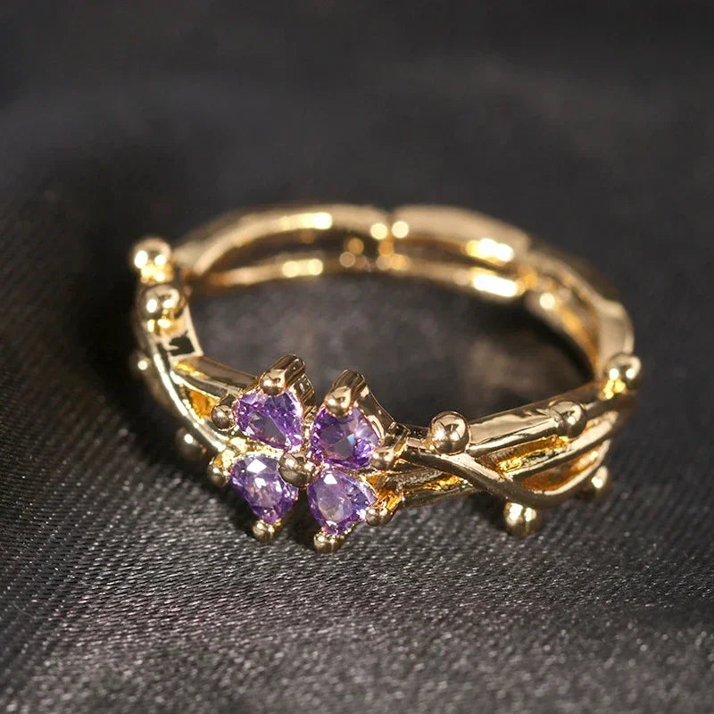 Stainless Steel Purple Leaf Ring