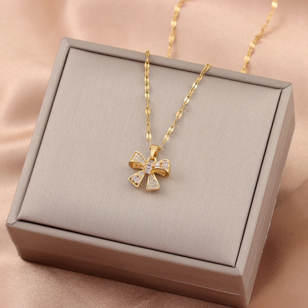 Stainless Steel Bowknot Necklace