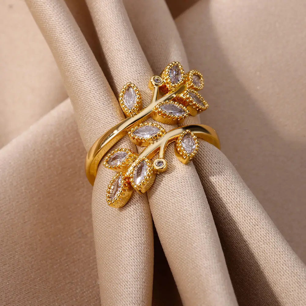 Stainless Steel Double Leaves Ring